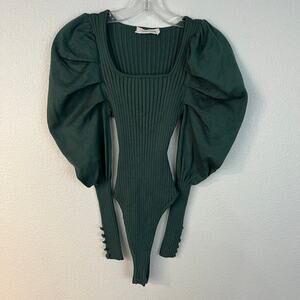 Goodnight macaroon green ribbed knit balloon long sleeve body suit size f